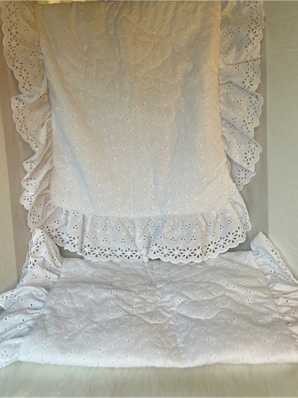 2x White Floral Eyelet Pillow Shams
